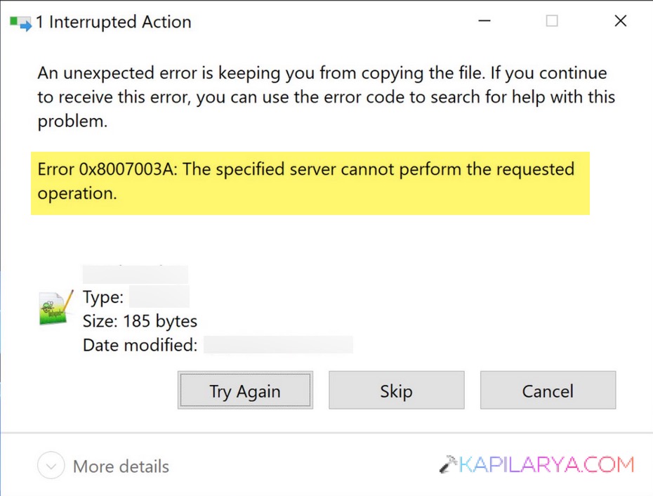 0x8007003A The Specified Server Cannot Perform the Requested Operation