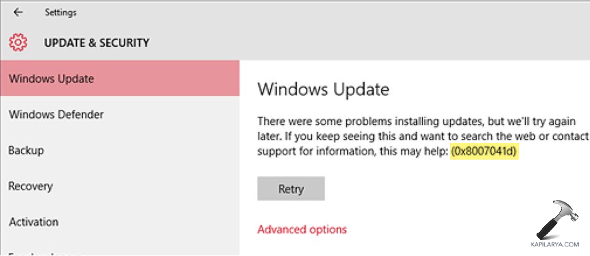 Windows Update error code 0x8007041d