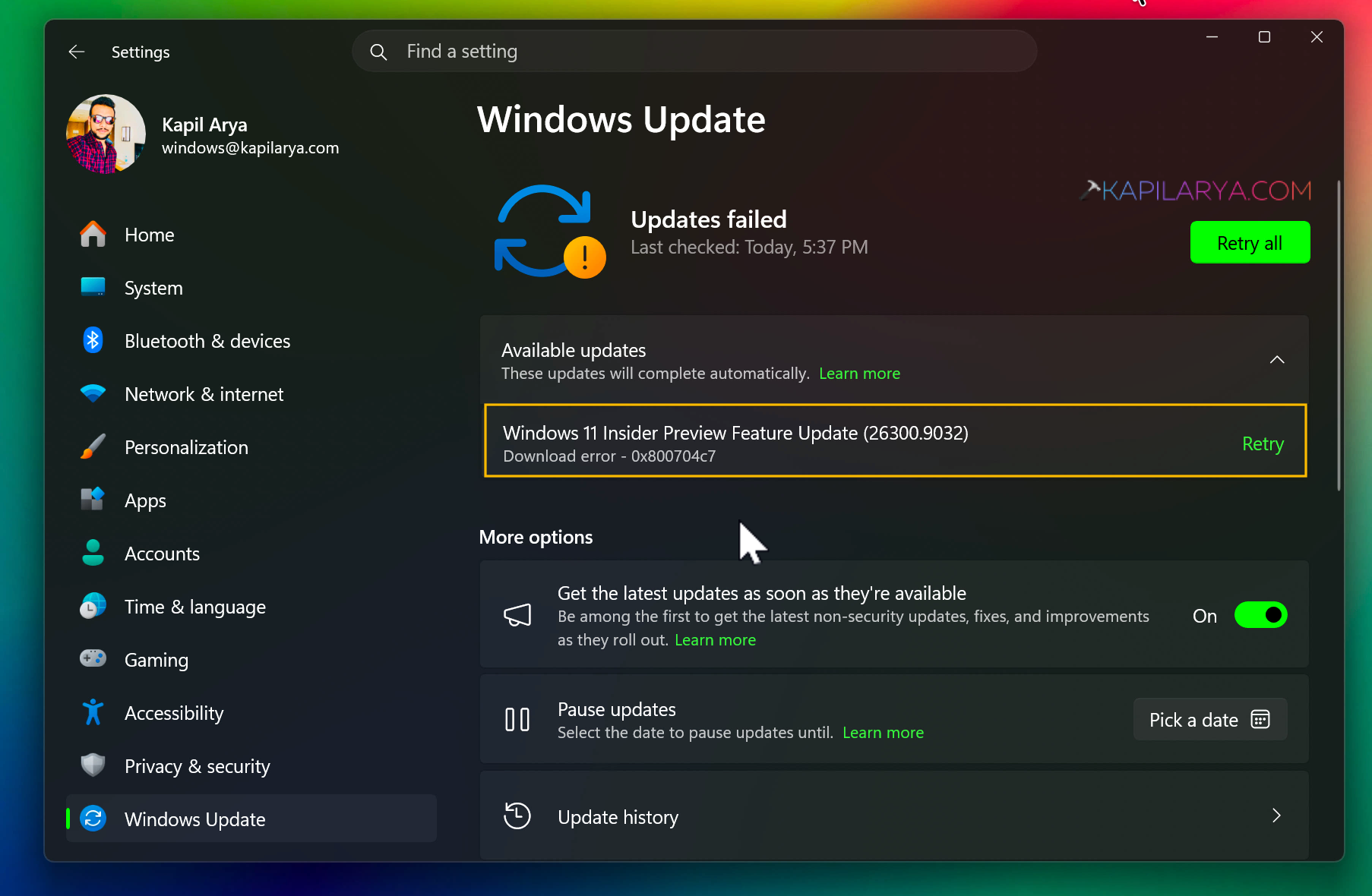 Windows Update error code 0x800704c7