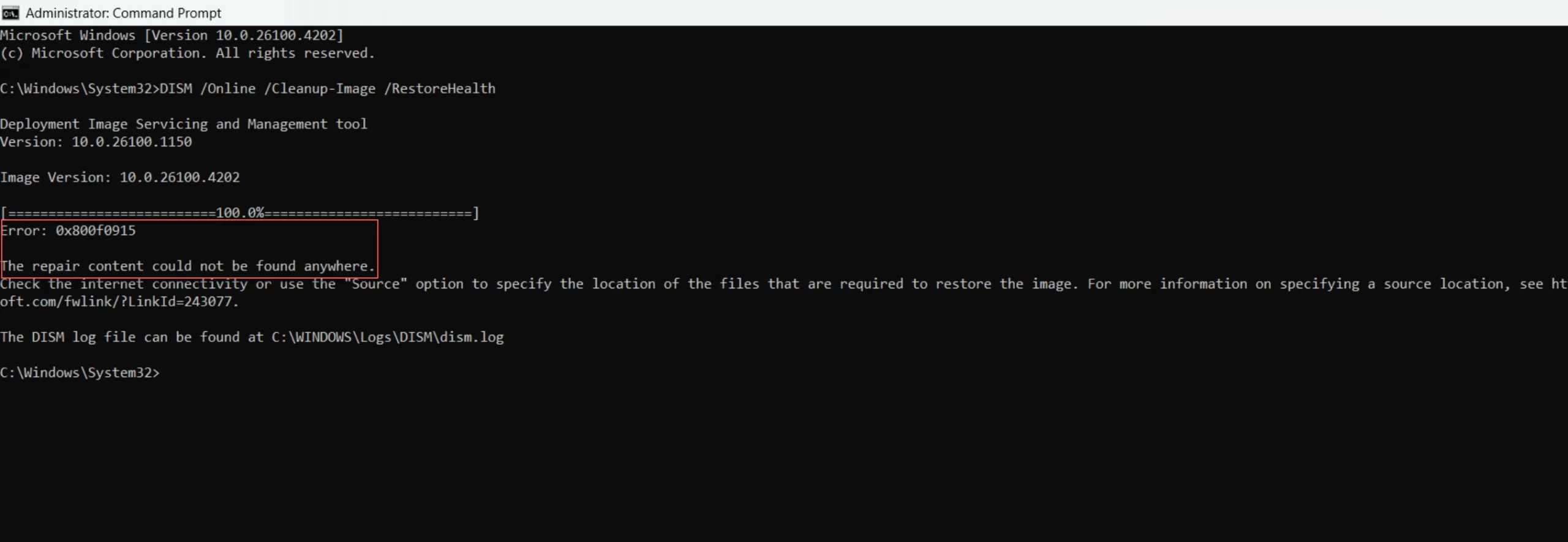 DISM Error code 0x800f0915 in Windows 11