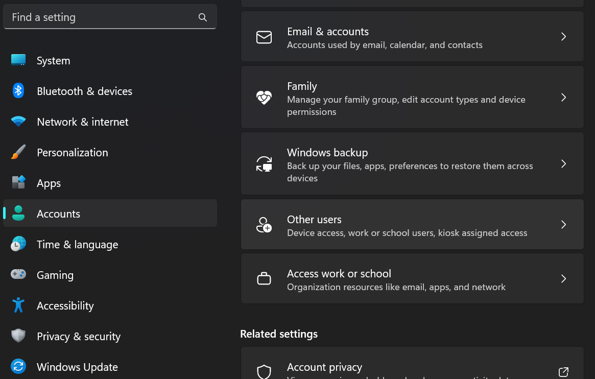 How to add Guest Account in Windows 11