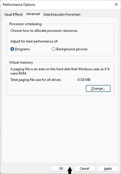 How to manage Virtual Memory Paging File in Windows 11