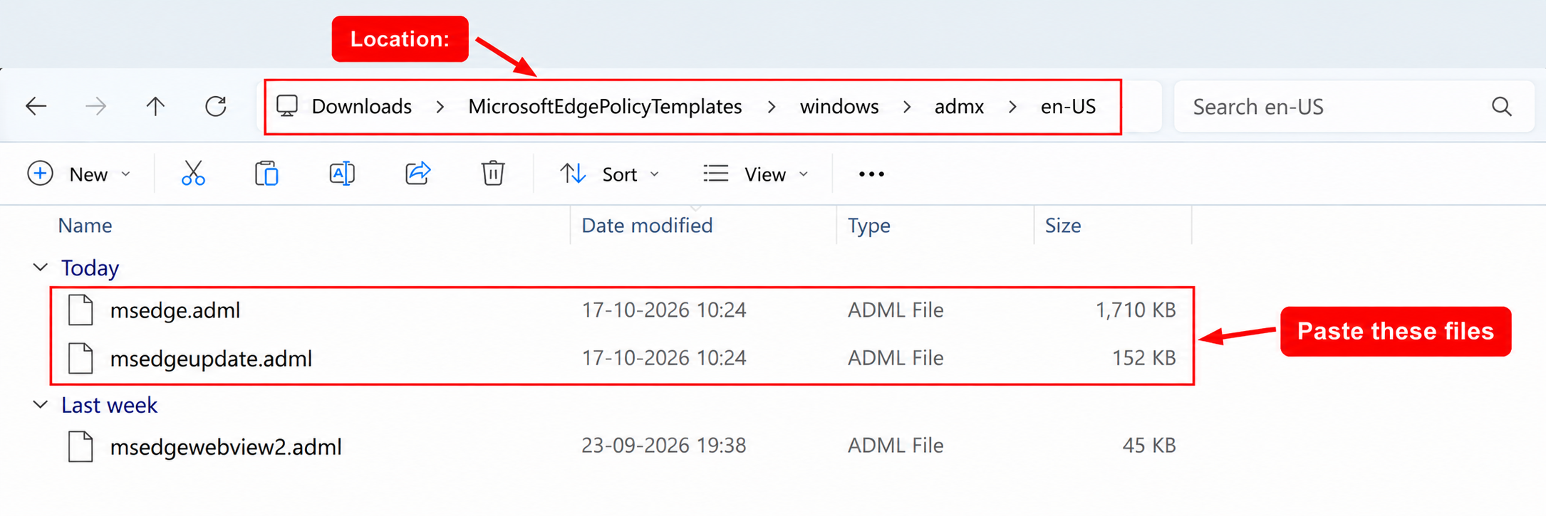 Microsoft Edge policy files in the en-US language folder.
