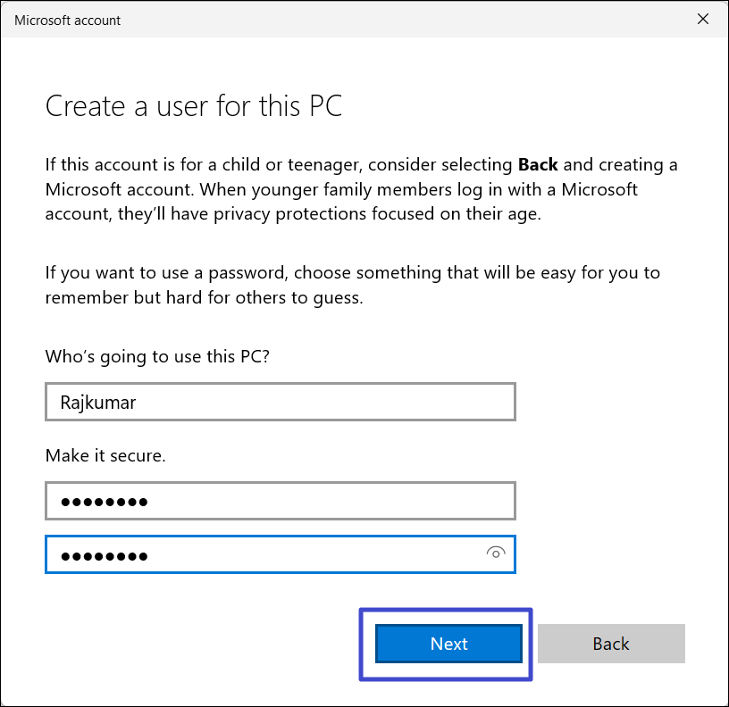 Enter username and password