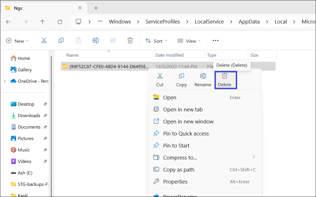 Delete NGC files