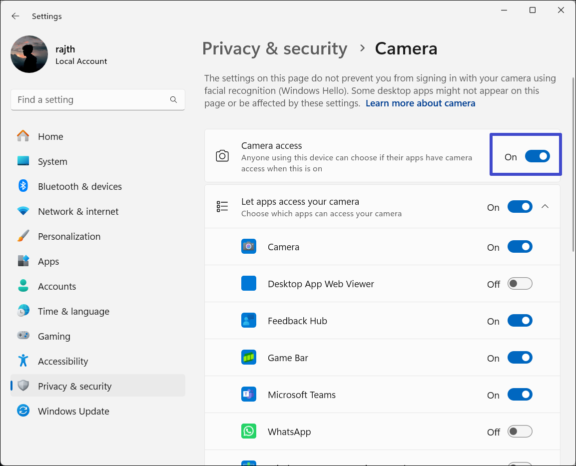 enable camera access