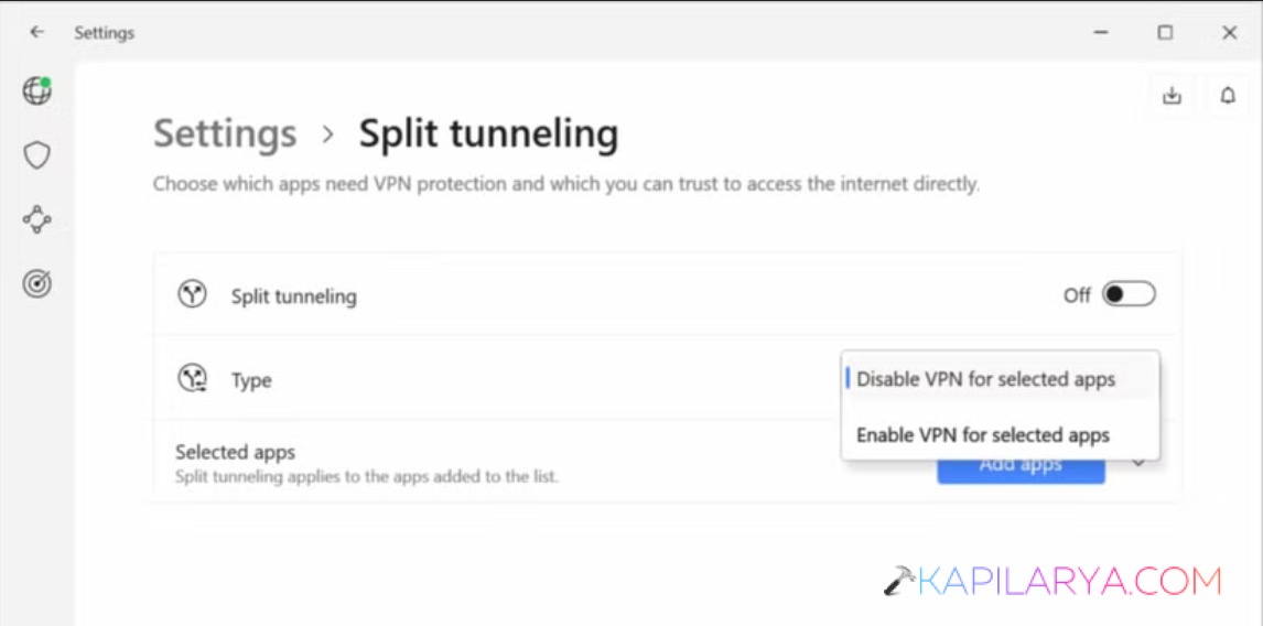Split tunnelling