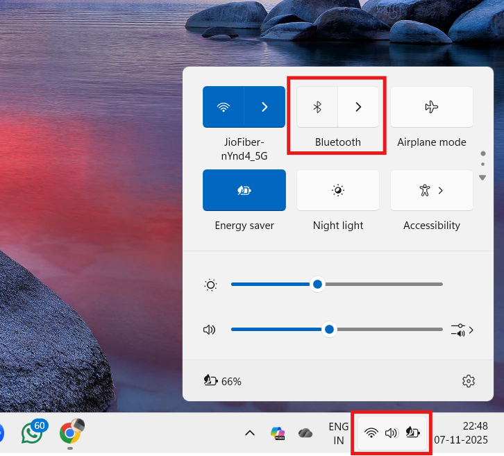 Quick settings: Turn on Bluetooth in Windows 11
