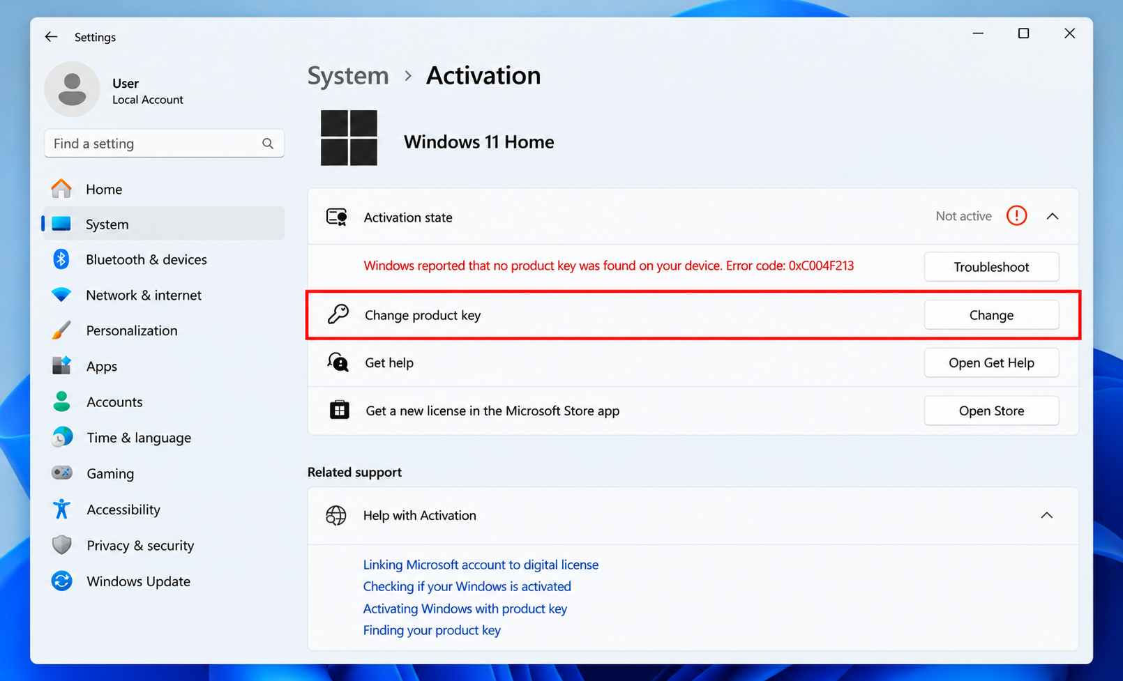 Change product key