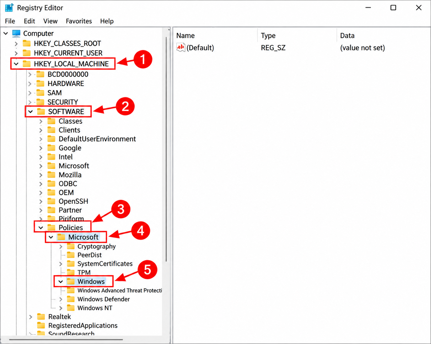 Registry Editor showing the path