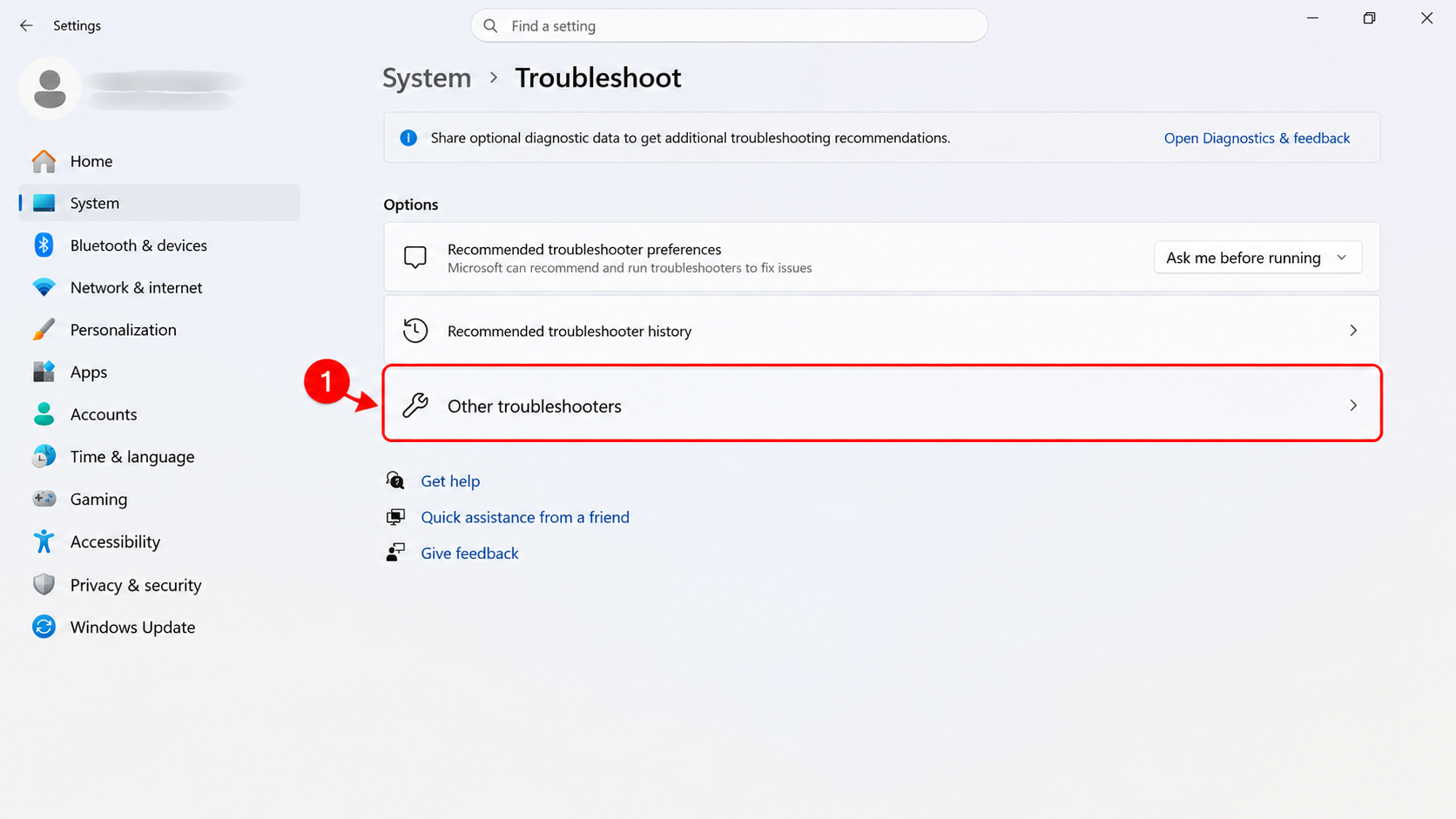 Windows 11 network troubleshooting settings with Other troubleshooters highlighted.