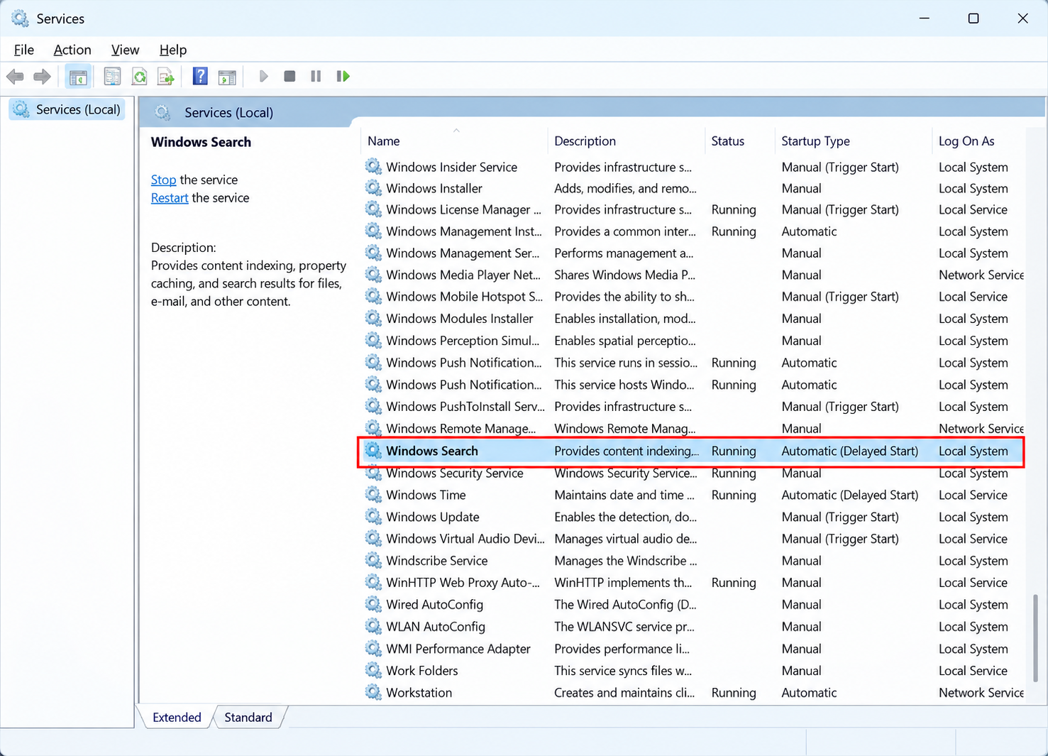 Double click Windows search