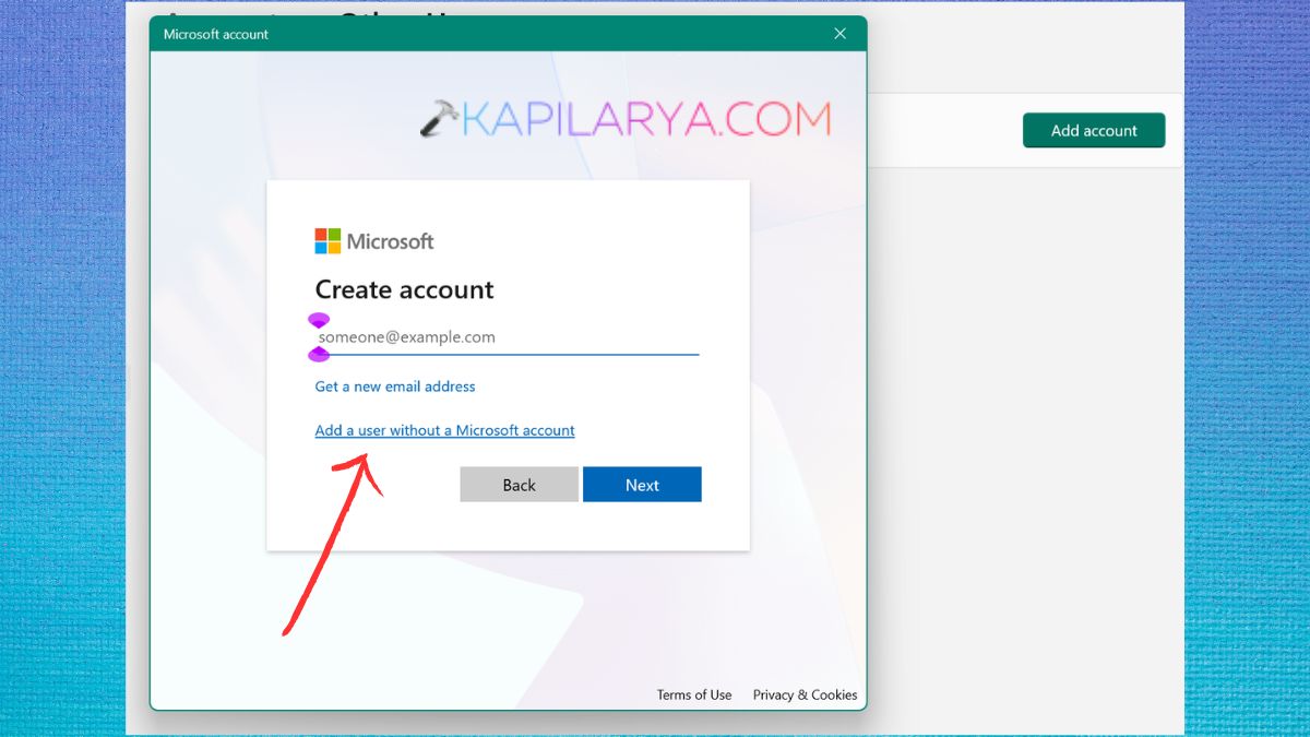 Add a user without microsoft account