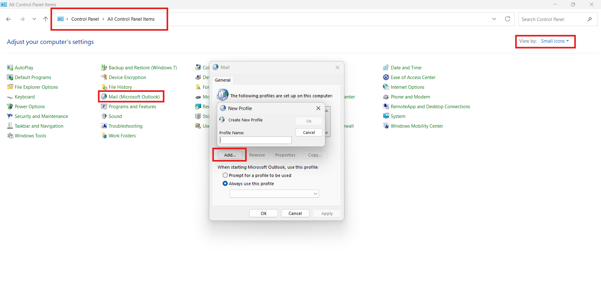 Adding a new email: Remove Primary account from Outlook