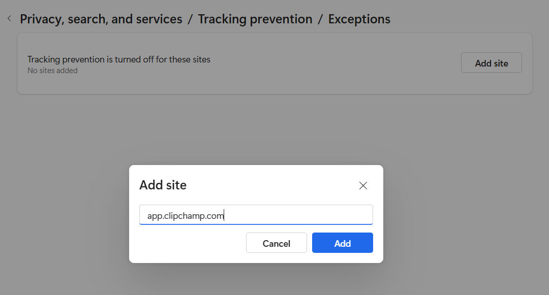 Add site: Can't open Microsoft Clipchamp on Windows 11