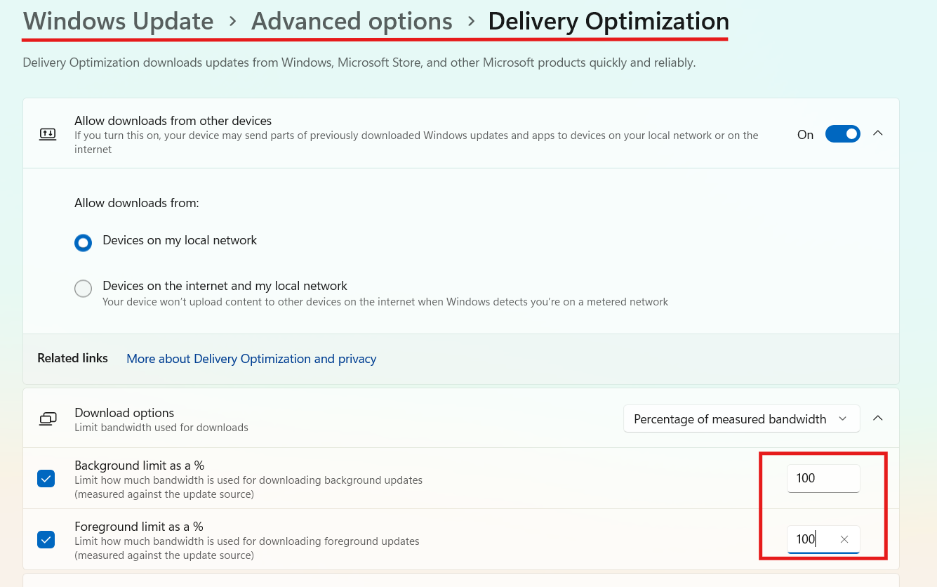 Adjust bandwidth: slow download speed in Microsoft Store