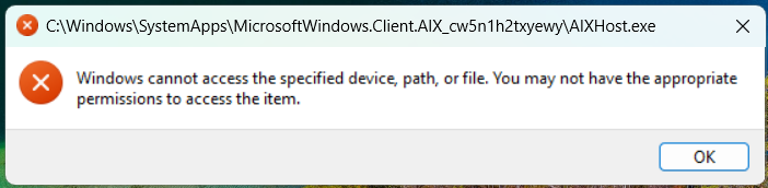Check and Run aihost.exe: can’t access Recall right now