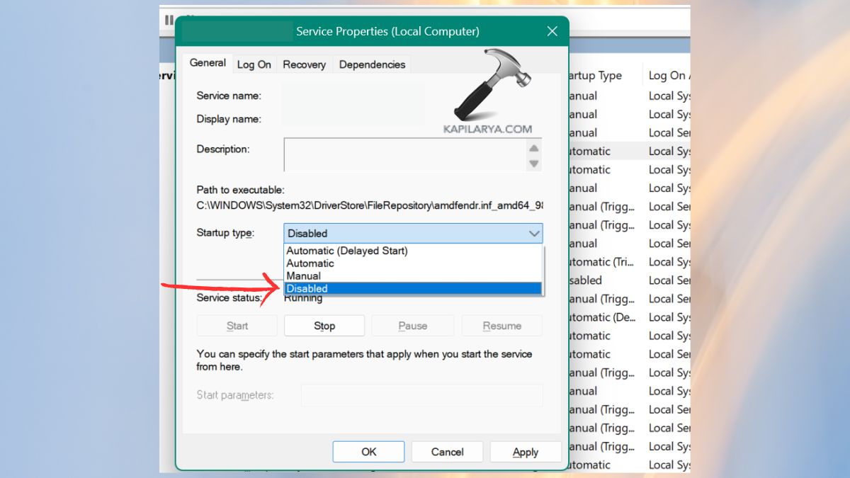 ApntEx ALS Service startup type disabled