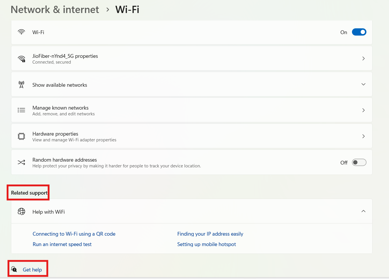 Ask through settings: Get Help in Windows 11
