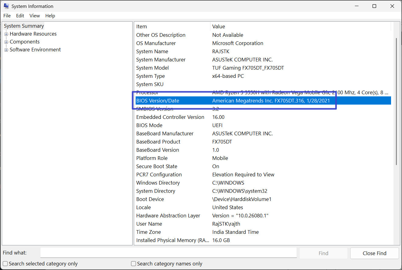Check BIOS version 