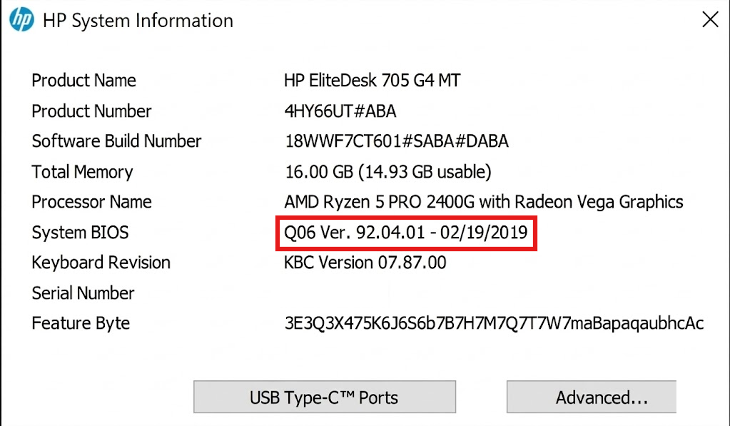 BIOS version: diagnostics not up to date