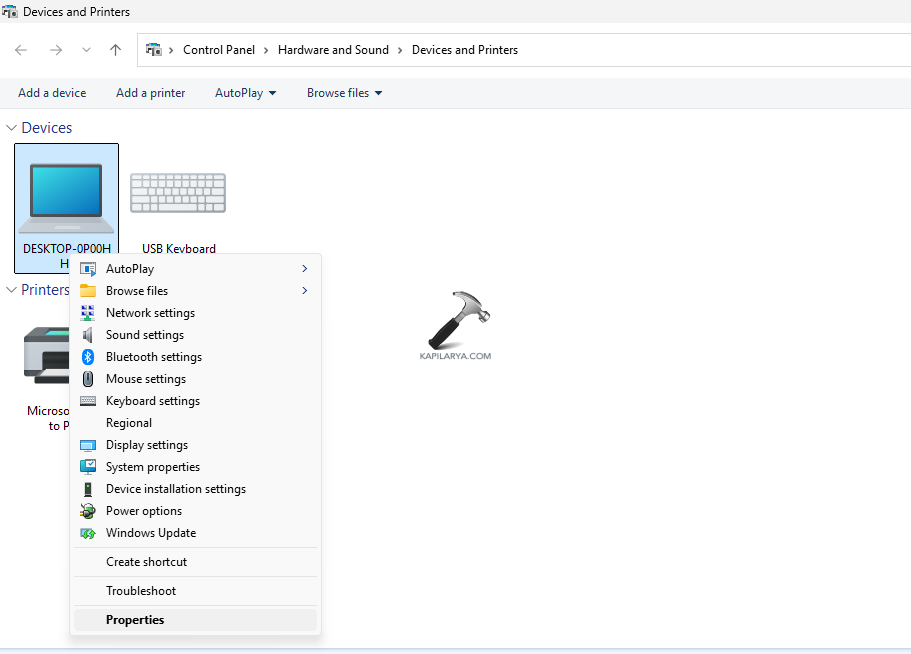 Opening properties of a device