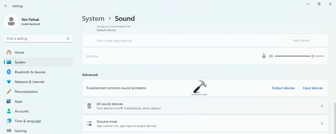 Selecting all sound device