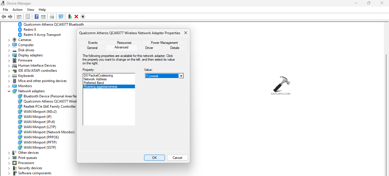 Setting roaming aggressiveness to the lowest