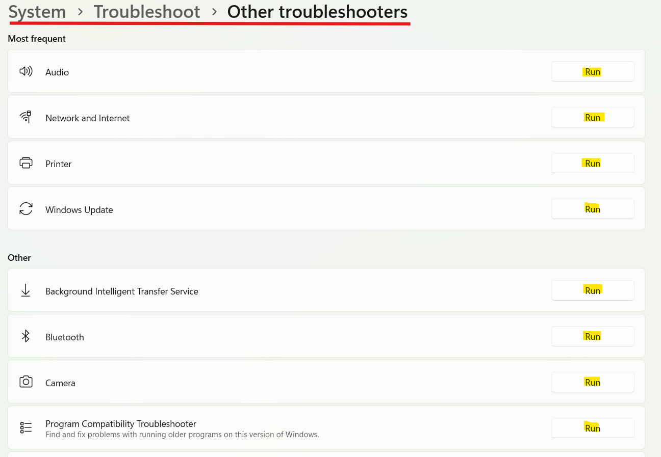 Built in troubleshooters