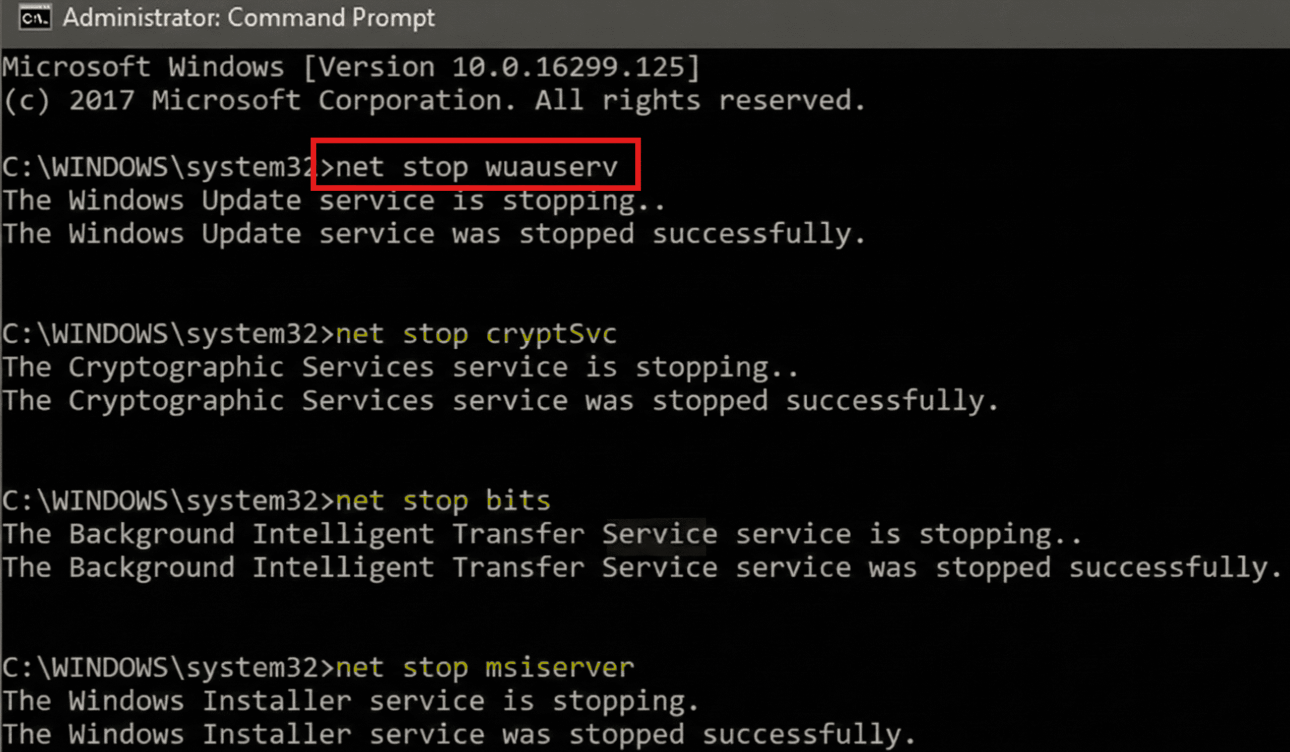 CP restart services: Windows 11 security update not installing
