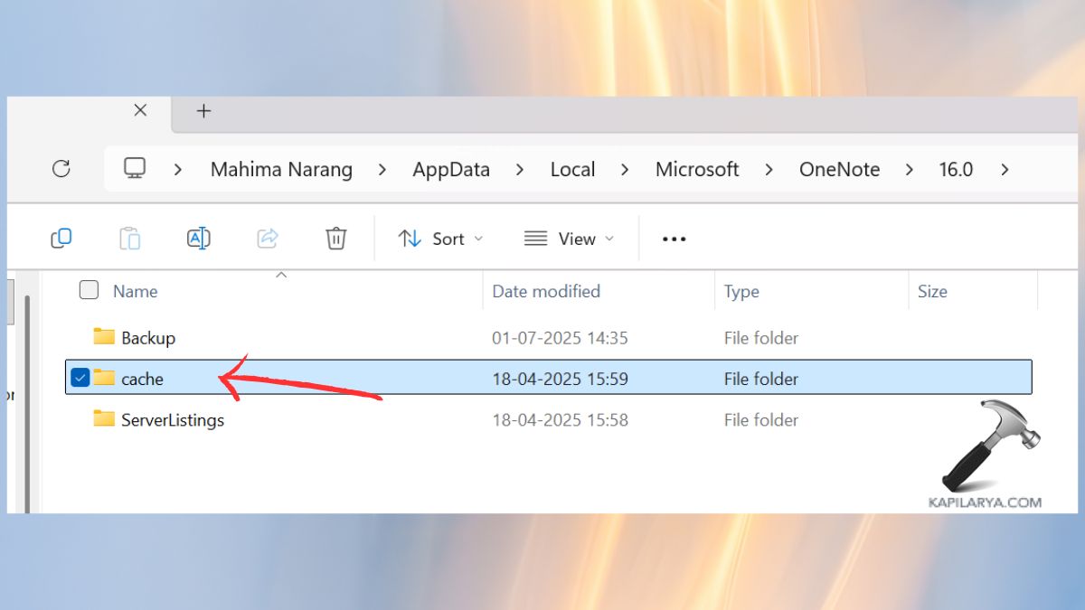 Cache folder of OneNote