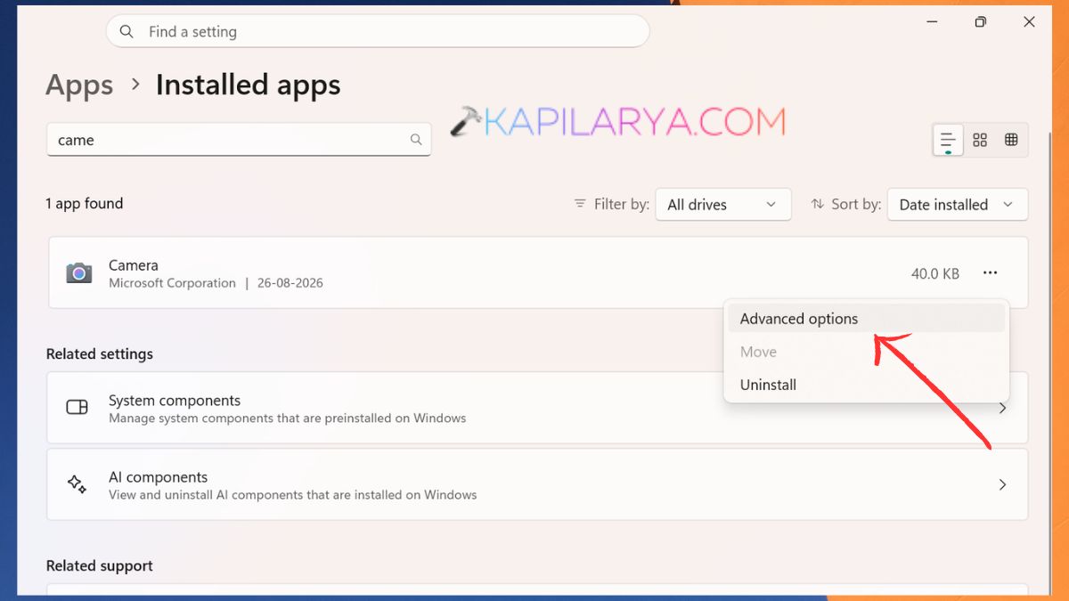 Camera app Advanced options