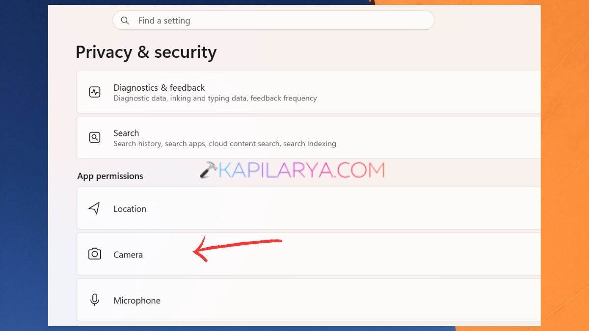 Camera in Privacy & security settings
