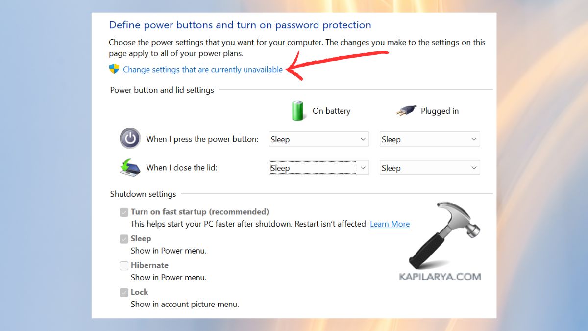 Change the settings that are unavailable at the moment