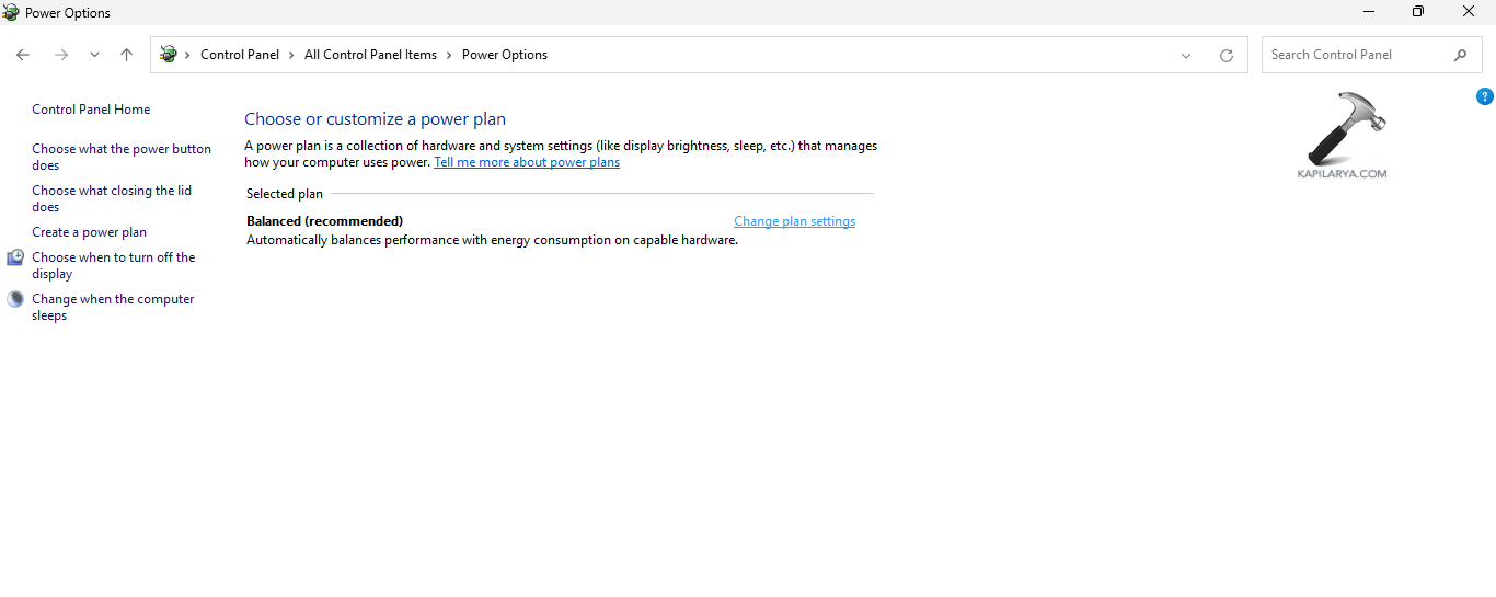 Changing plan settings
