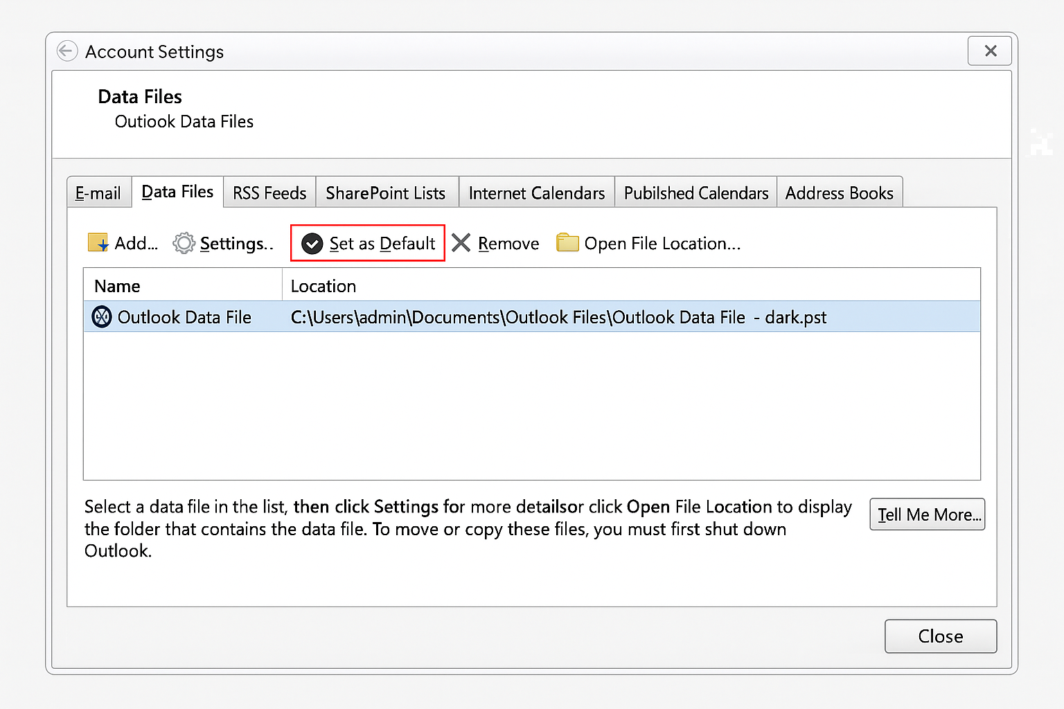 PST file: Remove Primary account from Outlook
