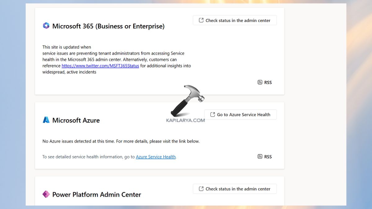 Check Microsoft service status page