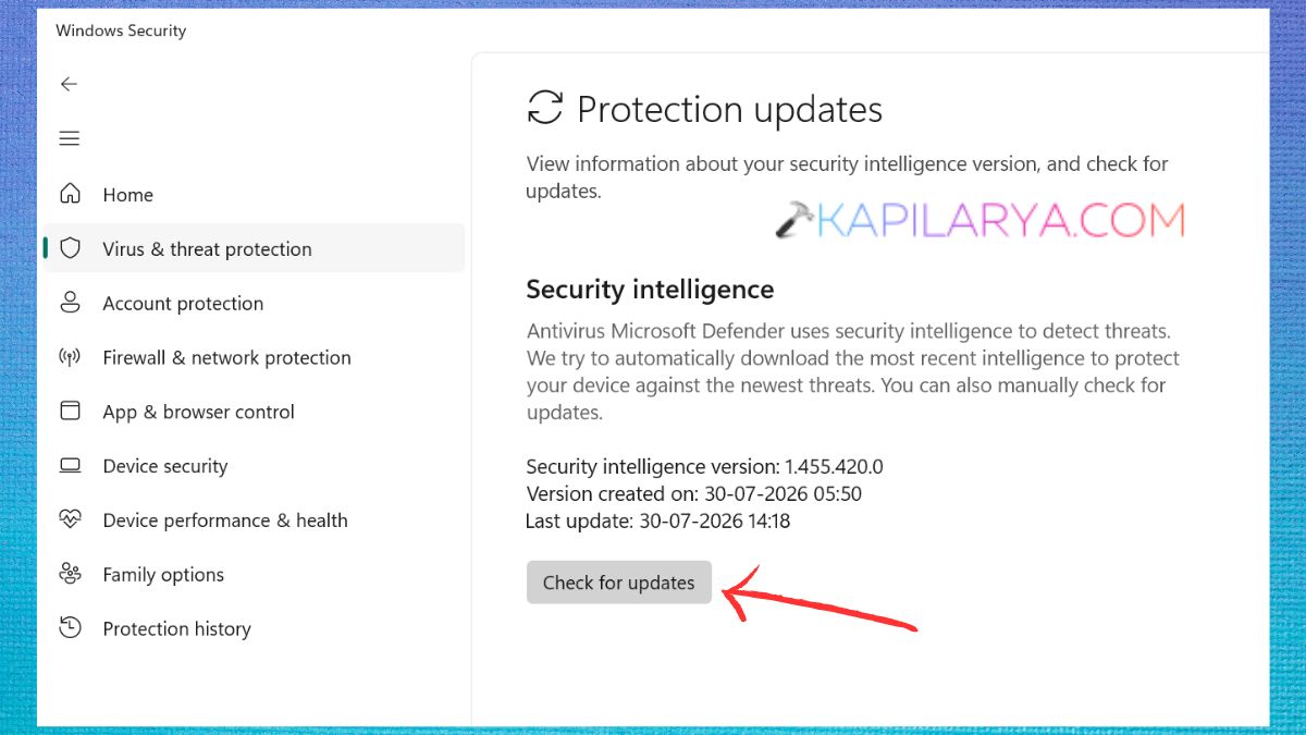 Check for updates for Protection updates Fix Endpoint Protection Service High CPU in Windows 11