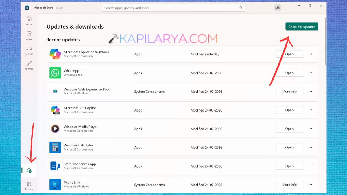 Check for updates in Microsoft Store
