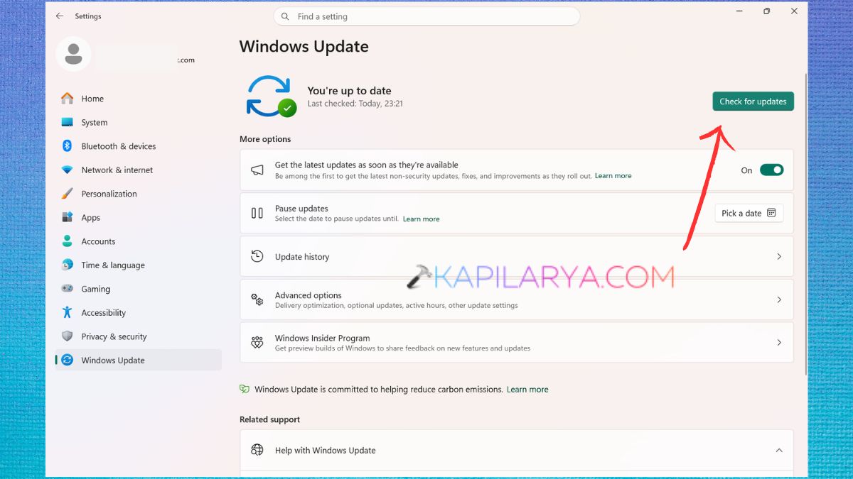 Check for updates in Windows Update