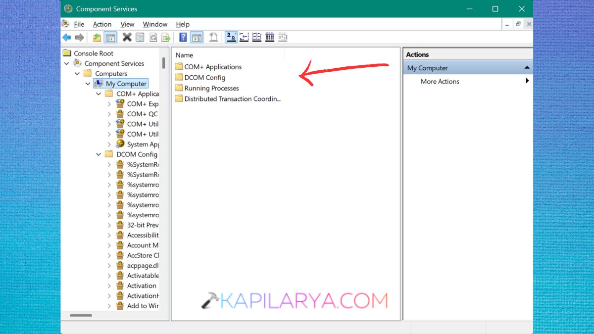 Check the various configuration choices in Component Services fix Class Not Registered in Windows 11