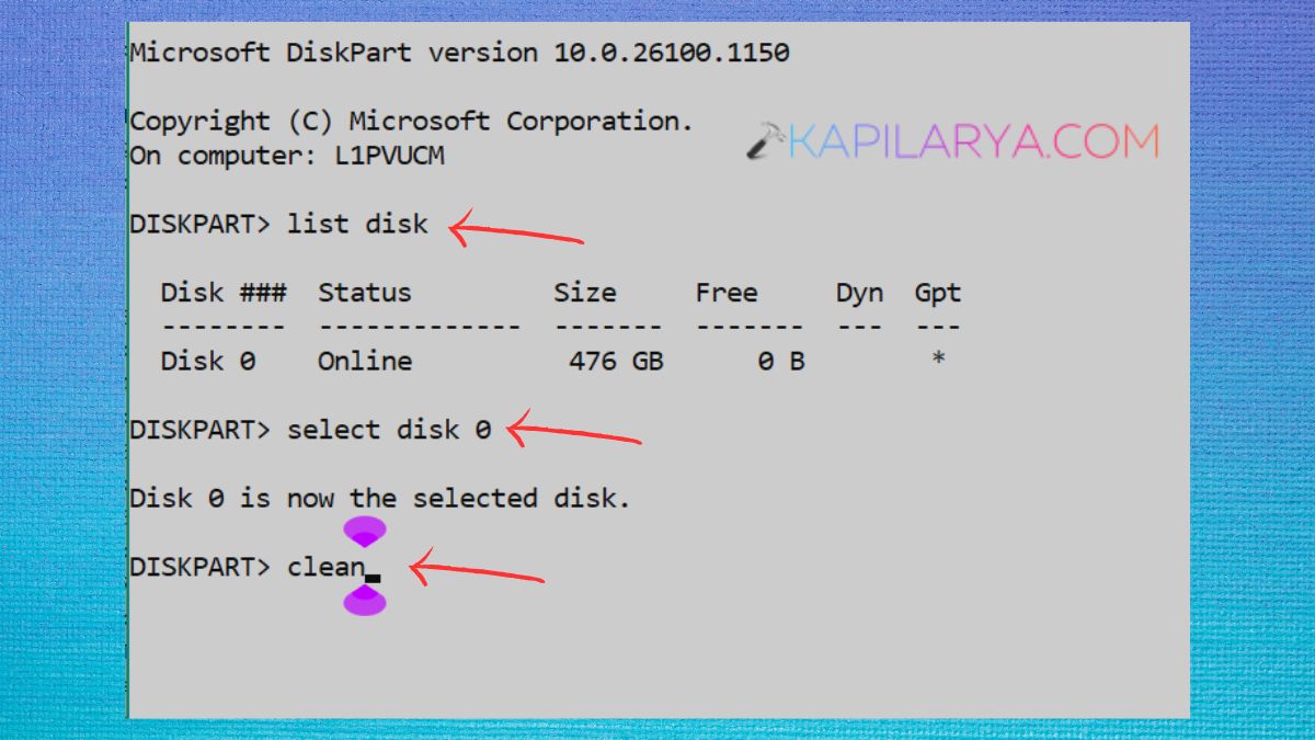 Clean the Drive Using DiskPart