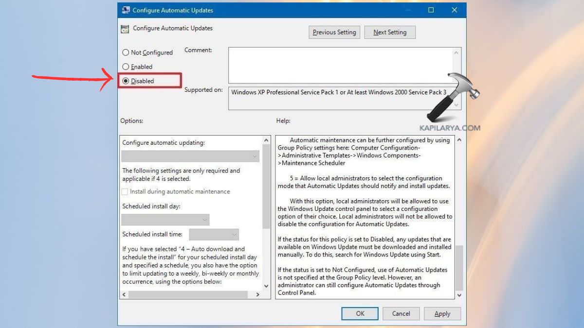 Configure Automatic Updates DISABLED