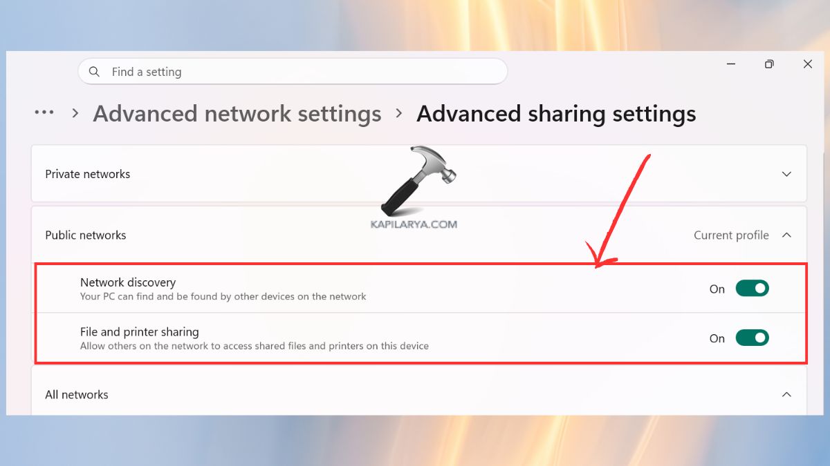 Configure Network Discovery and File Sharing Settings
