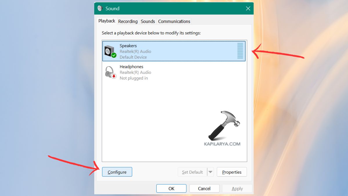Configure Sound device to fix Laptop sound not working in Windows 11