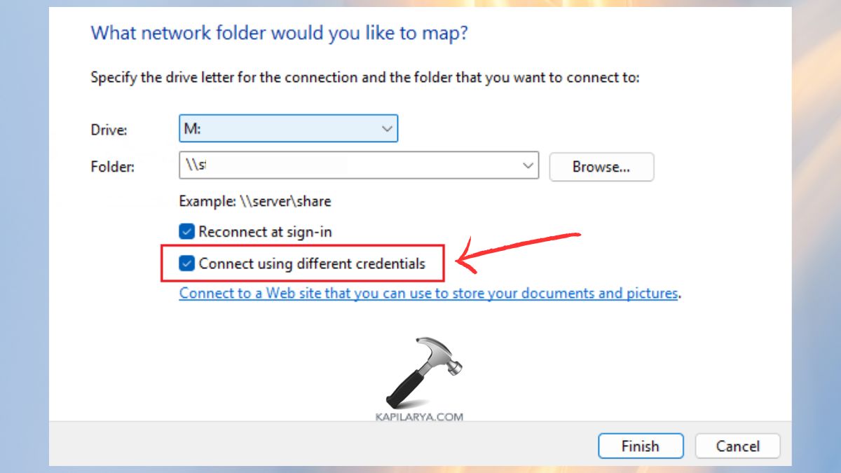 Connect using different credentials map network drive