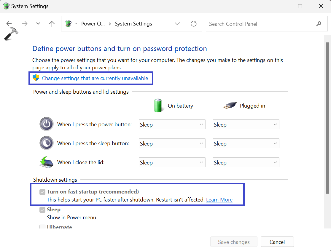 Fix: Unknown USB Device (Set Address Failed) on Windows 11/10- Control Panel - Change settings that are currently unavailable