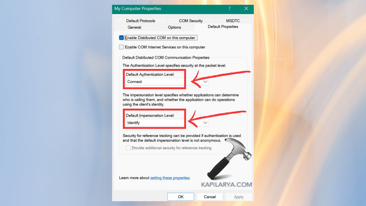 Default Properties tab