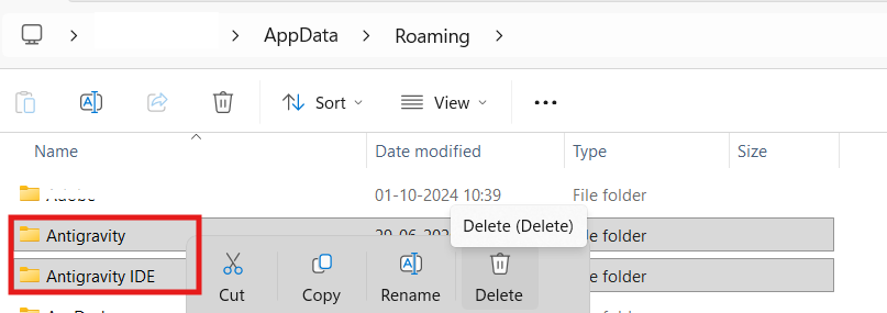 Delete Antigravity folders