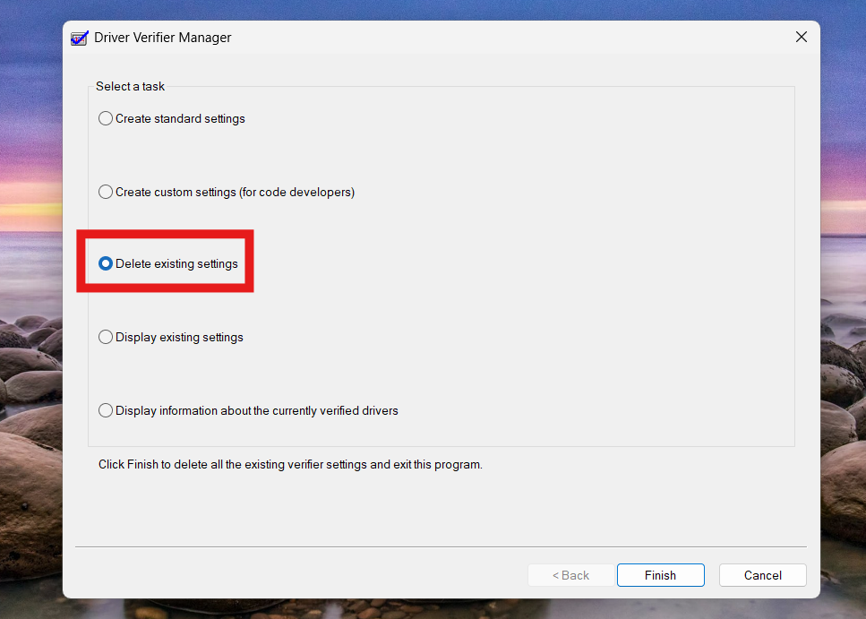 Delete Existing Settings